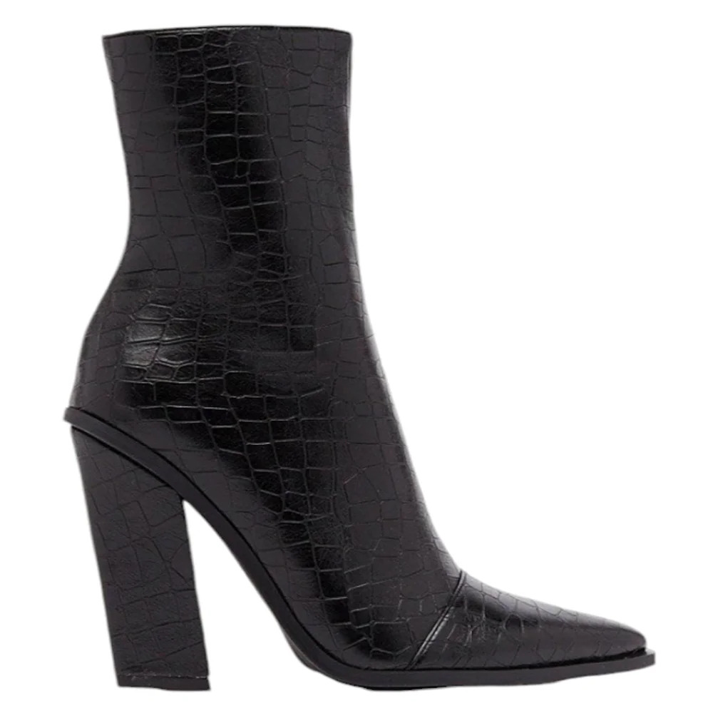 Crocodile Ankle Boots Black Faux Leather Booties NastyGal Alligator Print Size 8